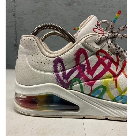 Skechers Uno Floating Love Sneakers Women's White Hearts Rainbow Casual Shoes 9 - Picture 2 of 16